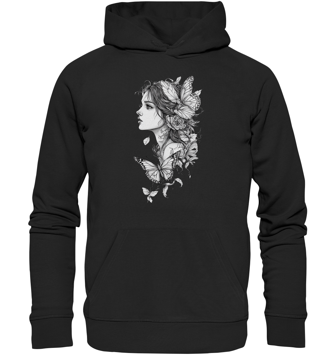 Schmetterlings Frau nur Vorderseiten Druck - Organic Hoodie