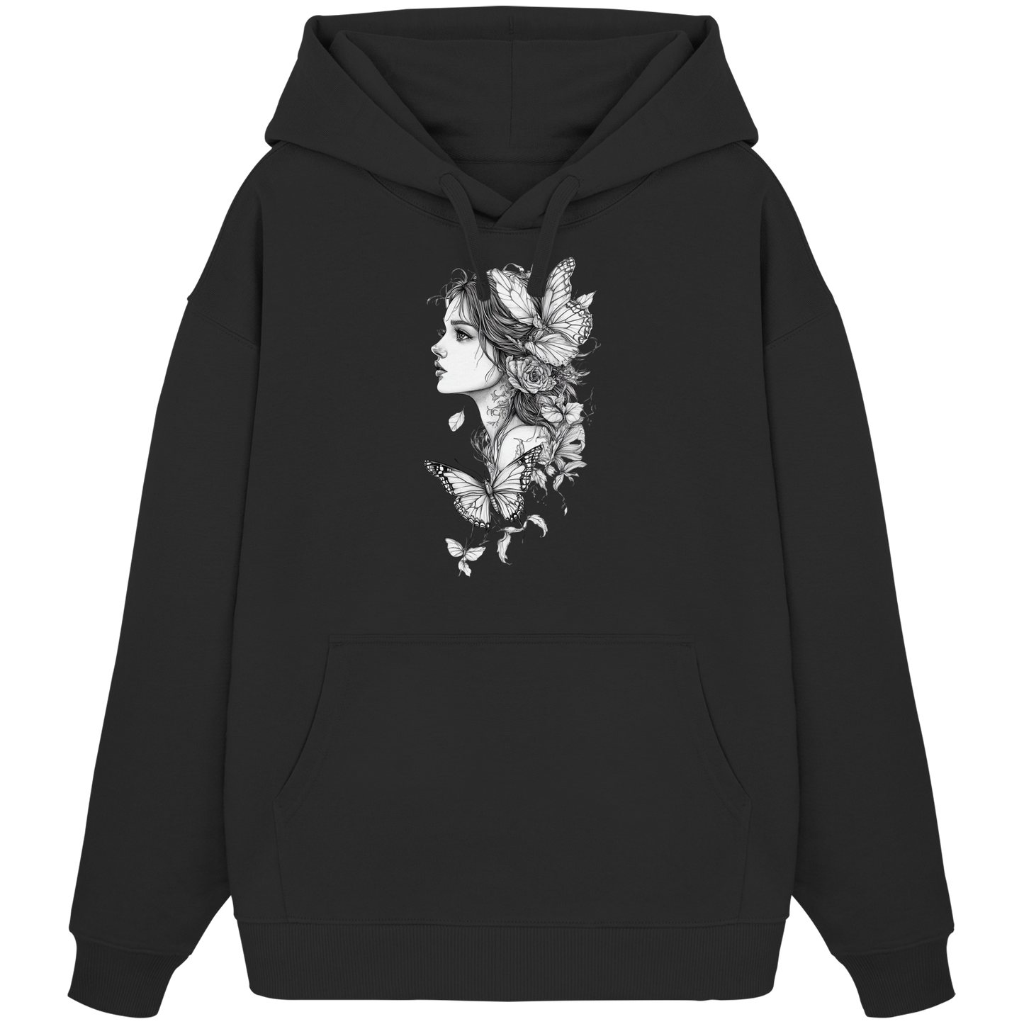 Schmetterlings Frau nur Vorderseiten Druck - Organic Oversize Hoodie