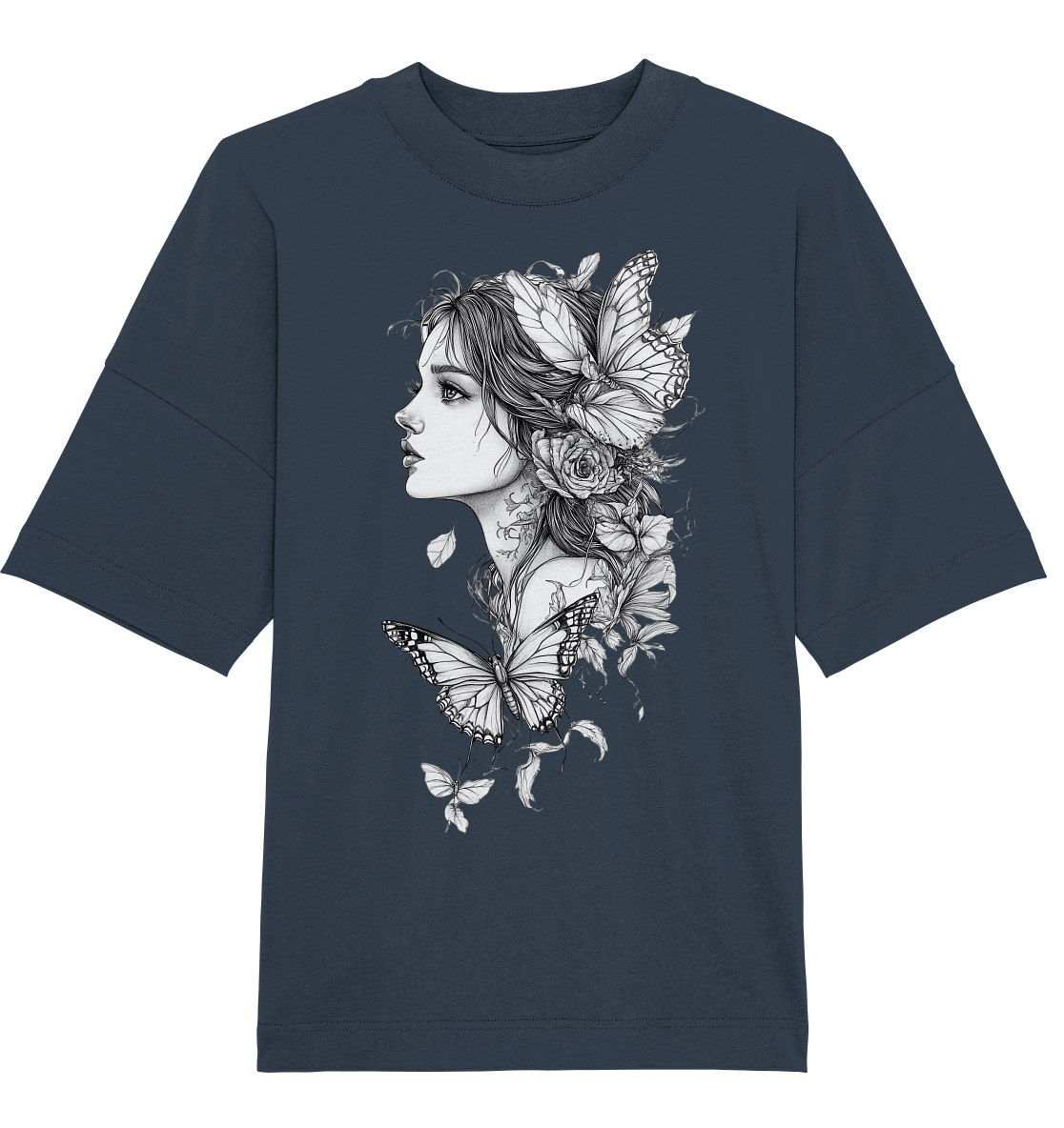 Schmetterlings Frau nur Vorderseiten Druck - Organic Oversize Shirt