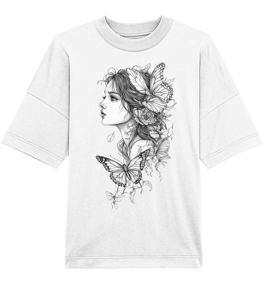 Schmetterlings Frau nur Vorderseiten Druck - Organic Oversize Shirt