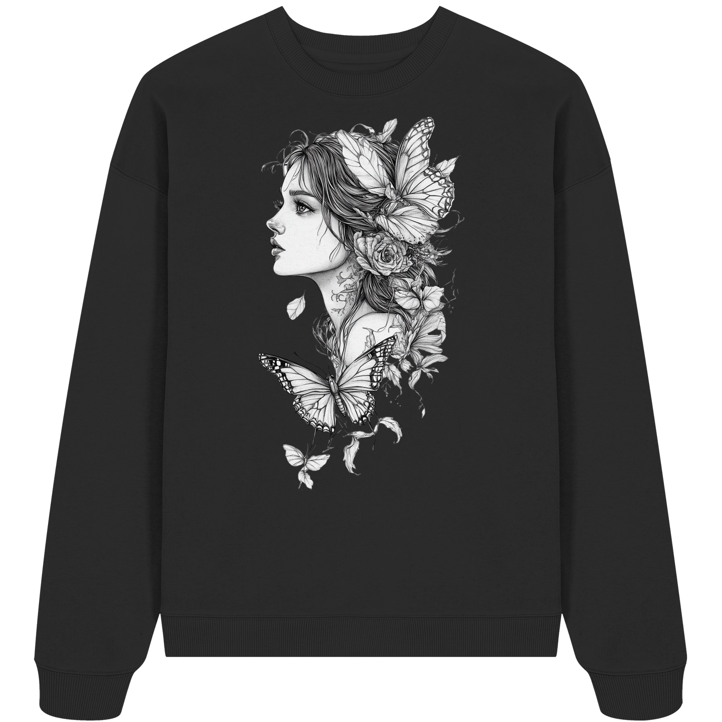 Schmetterlings Frau nur Vorderseiten Druck - Organic Oversize Sweatshirt