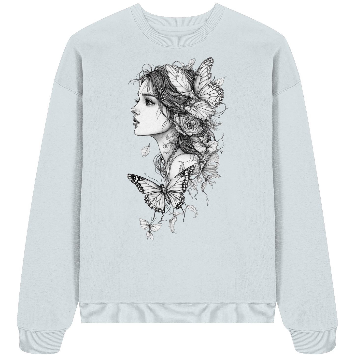 Schmetterlings Frau nur Vorderseiten Druck - Organic Oversize Sweatshirt