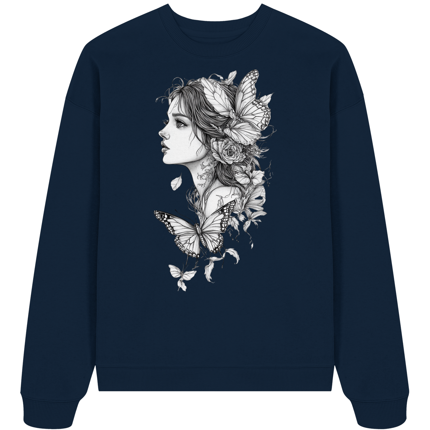 Schmetterlings Frau nur Vorderseiten Druck - Organic Oversize Sweatshirt