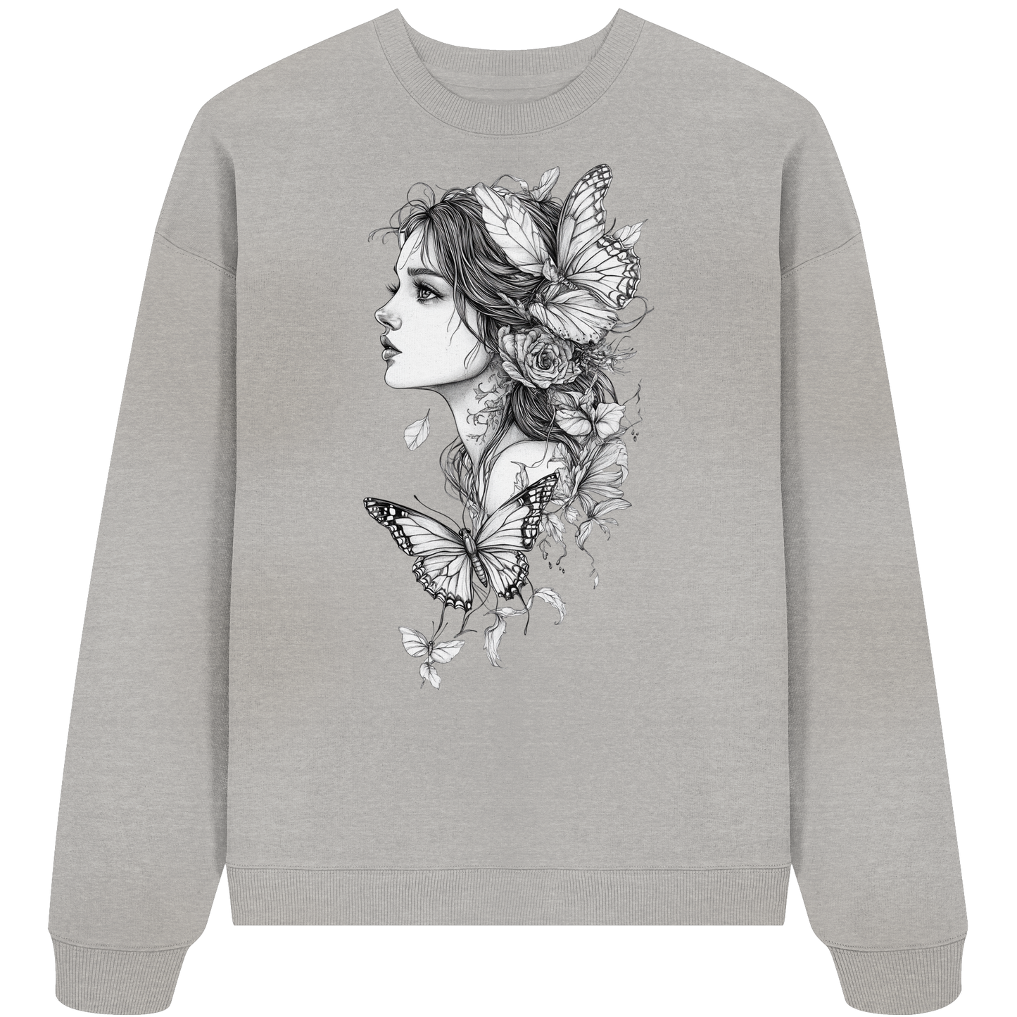 Schmetterlings Frau nur Vorderseiten Druck - Organic Oversize Sweatshirt