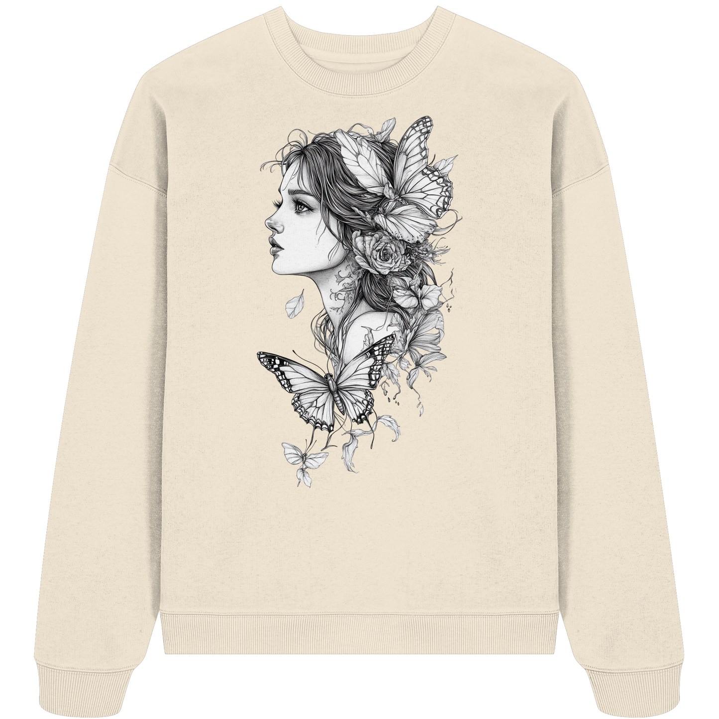Schmetterlings Frau nur Vorderseiten Druck - Organic Oversize Sweatshirt