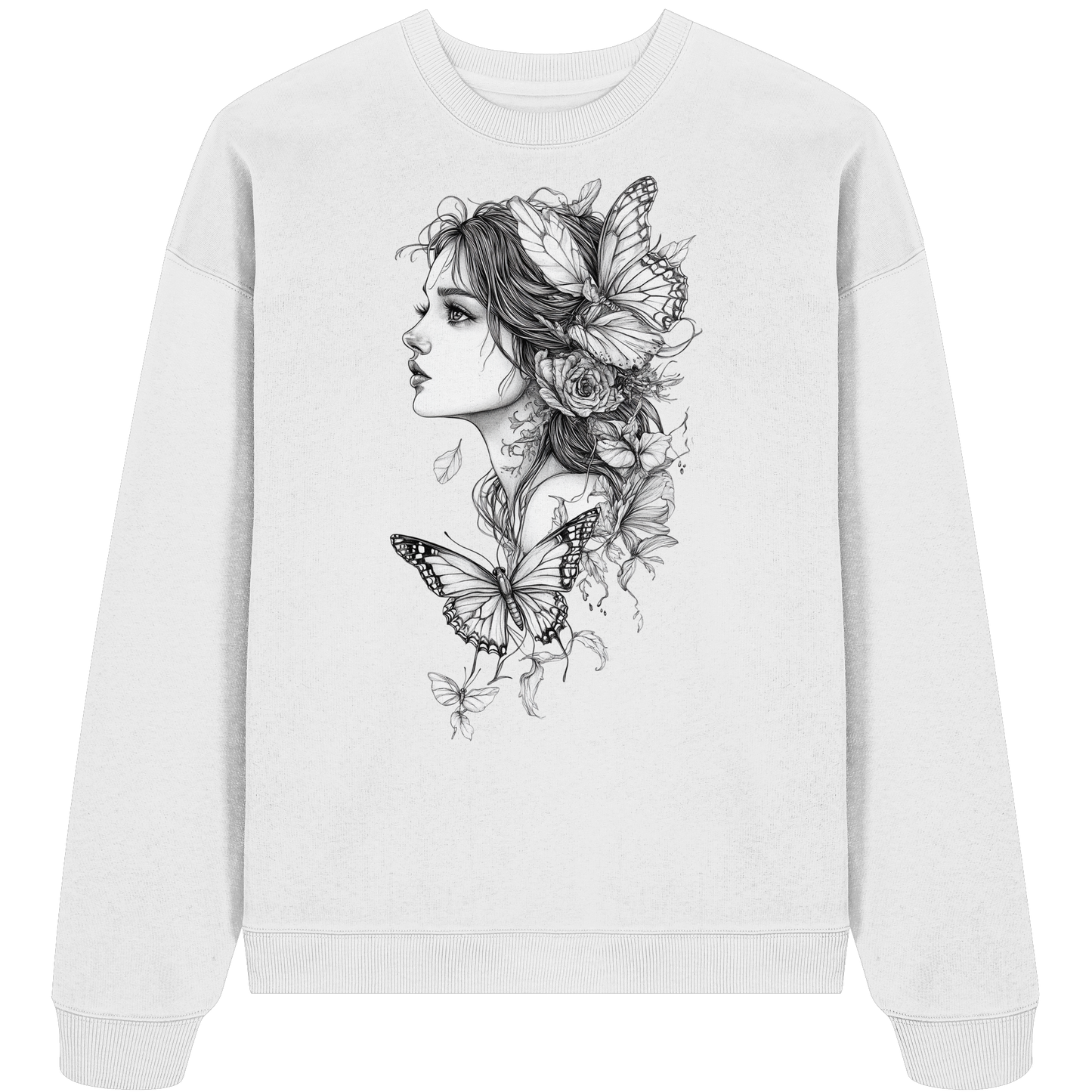 Schmetterlings Frau nur Vorderseiten Druck - Organic Oversize Sweatshirt