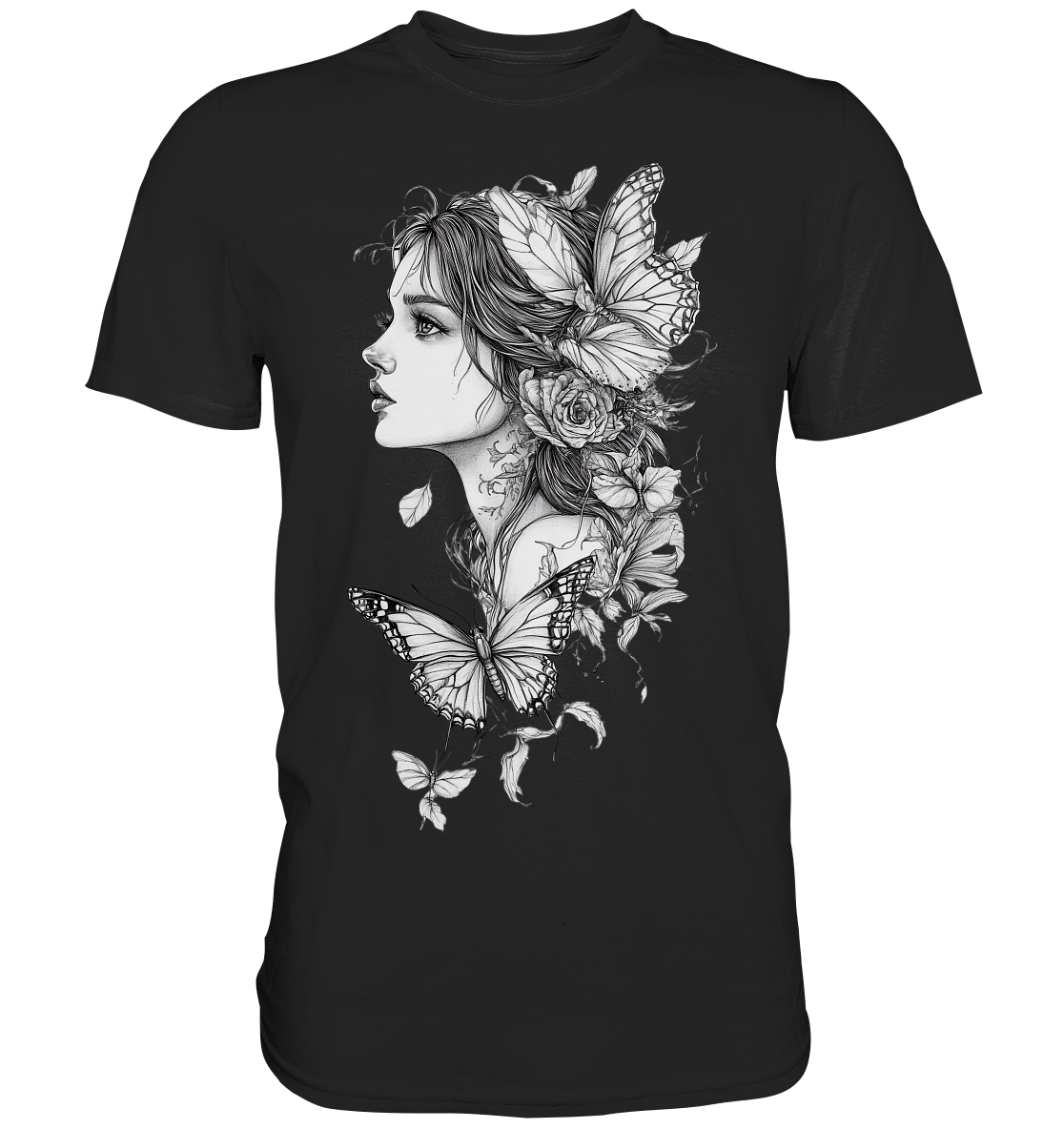 Schmetterlings Frau nur Vorderseiten Druck - Premium Shirt