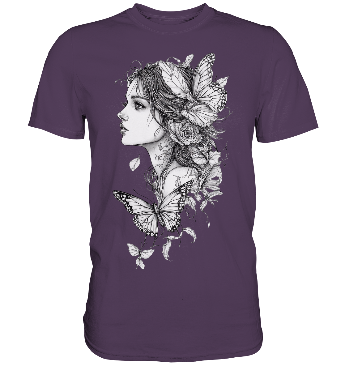 Schmetterlings Frau nur Vorderseiten Druck - Premium Shirt