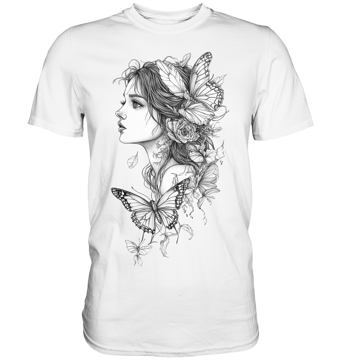 Schmetterlings Frau nur Vorderseiten Druck - Premium Shirt