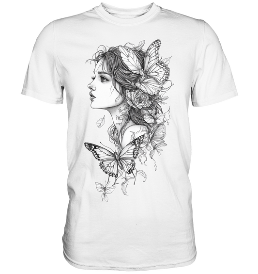 Schmetterlings Frau nur Vorderseiten Druck - Premium Shirt