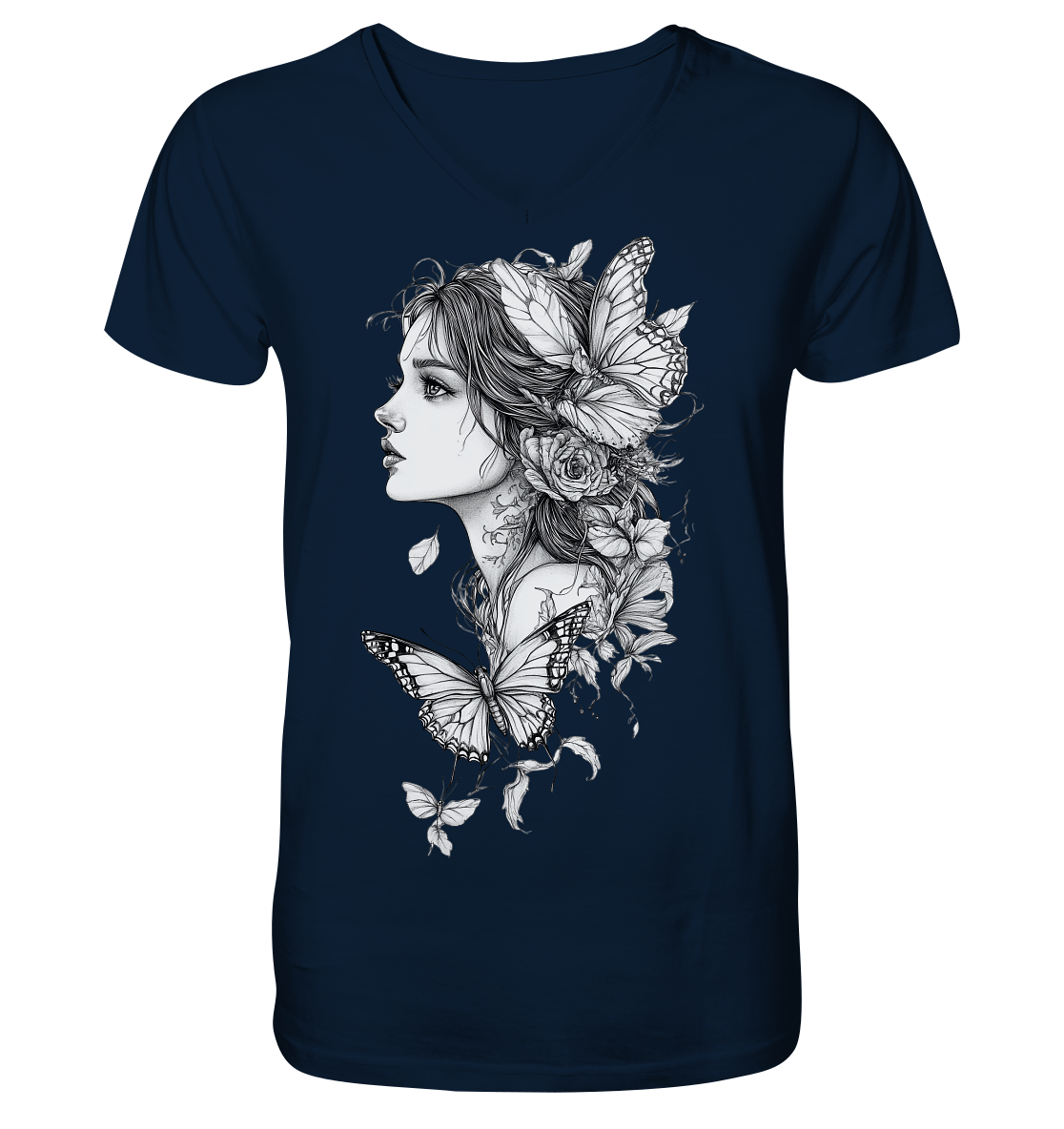 Schmetterlings Frau nur Vorderseiten Druck - V-Neck Shirt