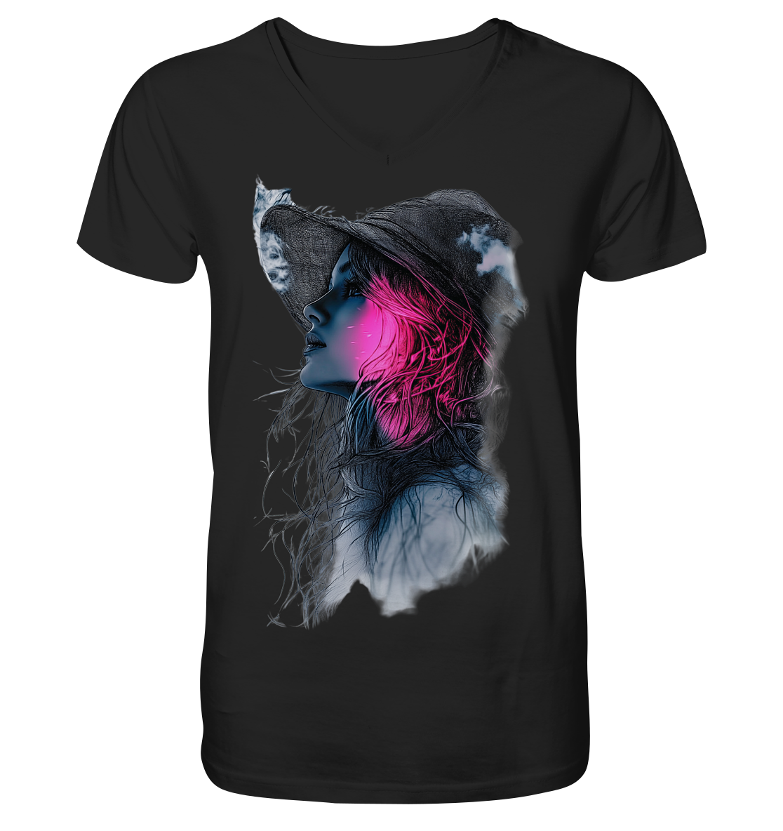 Frau nur Vorderseiten Druck - V-Neck Shirt