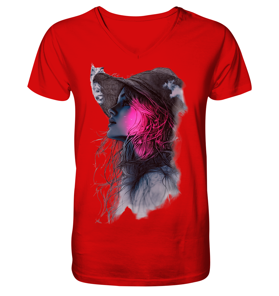 Frau nur Vorderseiten Druck - V-Neck Shirt