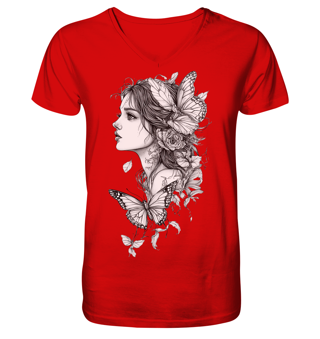 Schmetterlings Frau nur Vorderseiten Druck - V-Neck Shirt