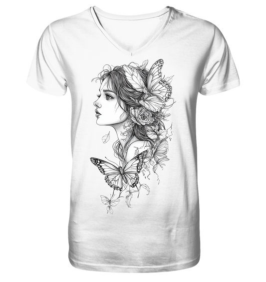 Schmetterlings Frau nur Vorderseiten Druck - V-Neck Shirt