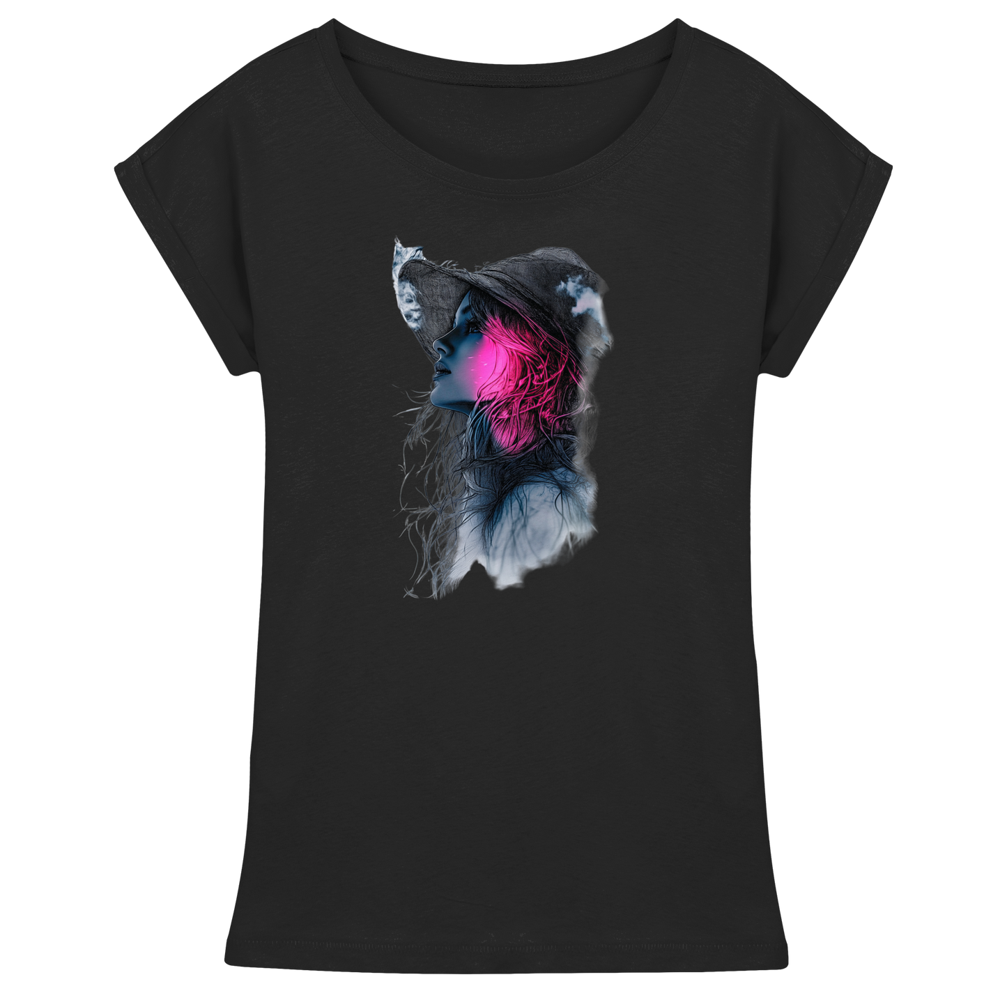 Frau nur Vorderseiten Druck - Womens Extended Shoulder T-Shirt