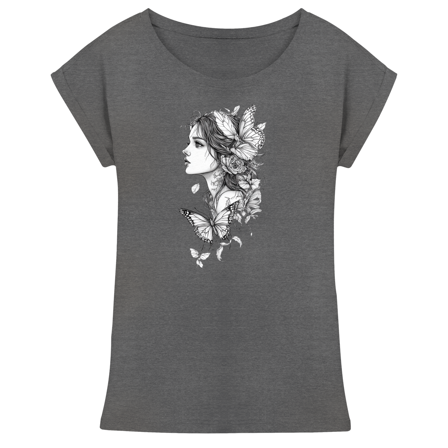 Schmetterlings Frau nur Vorderseiten Druck - Womens Extended Shoulder T-Shirt