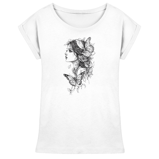 Schmetterlings Frau nur Vorderseiten Druck - Womens Extended Shoulder T-Shirt