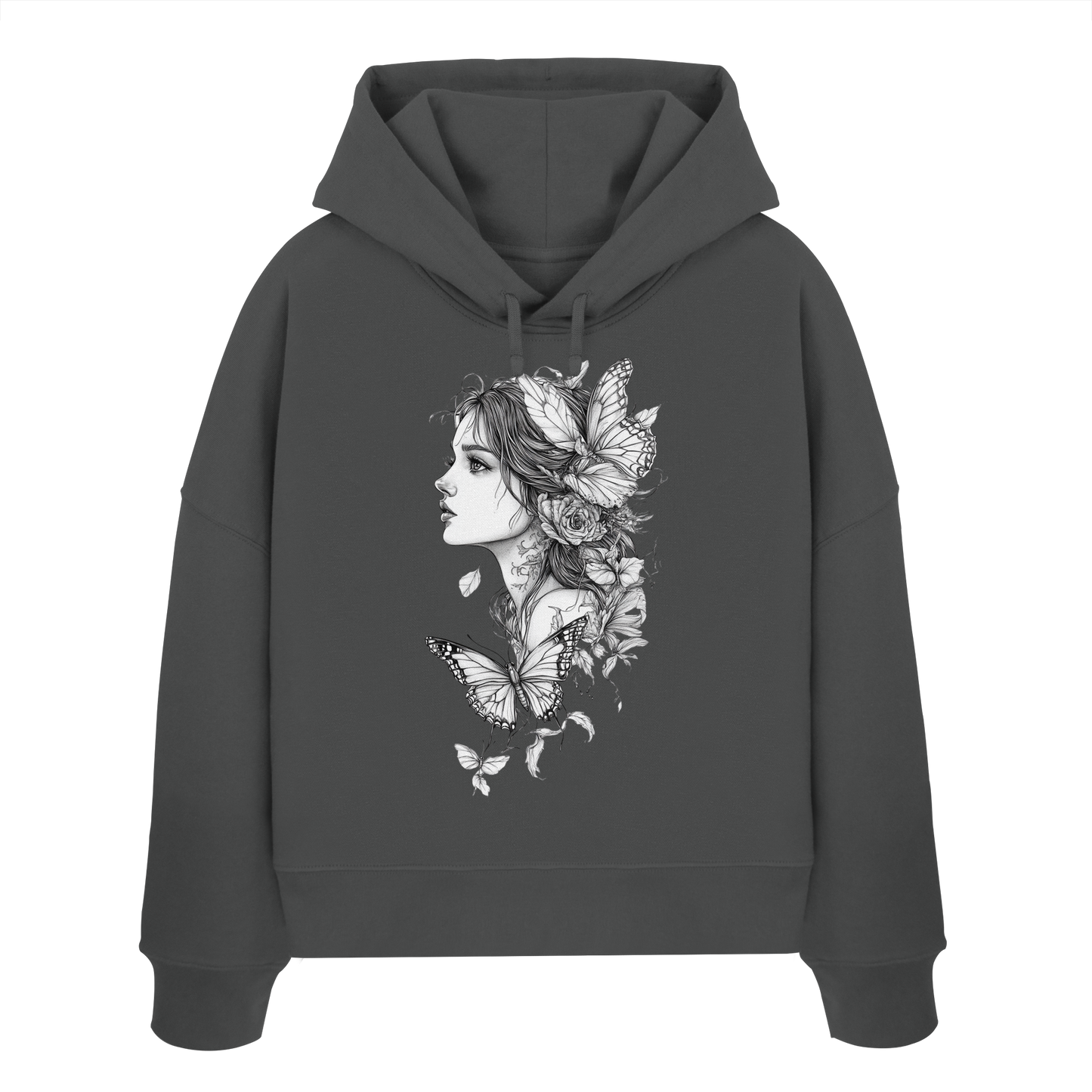 Schmetterlings Frau nur Vorderseite Druck - Womens Organic Boxcut Hoodie