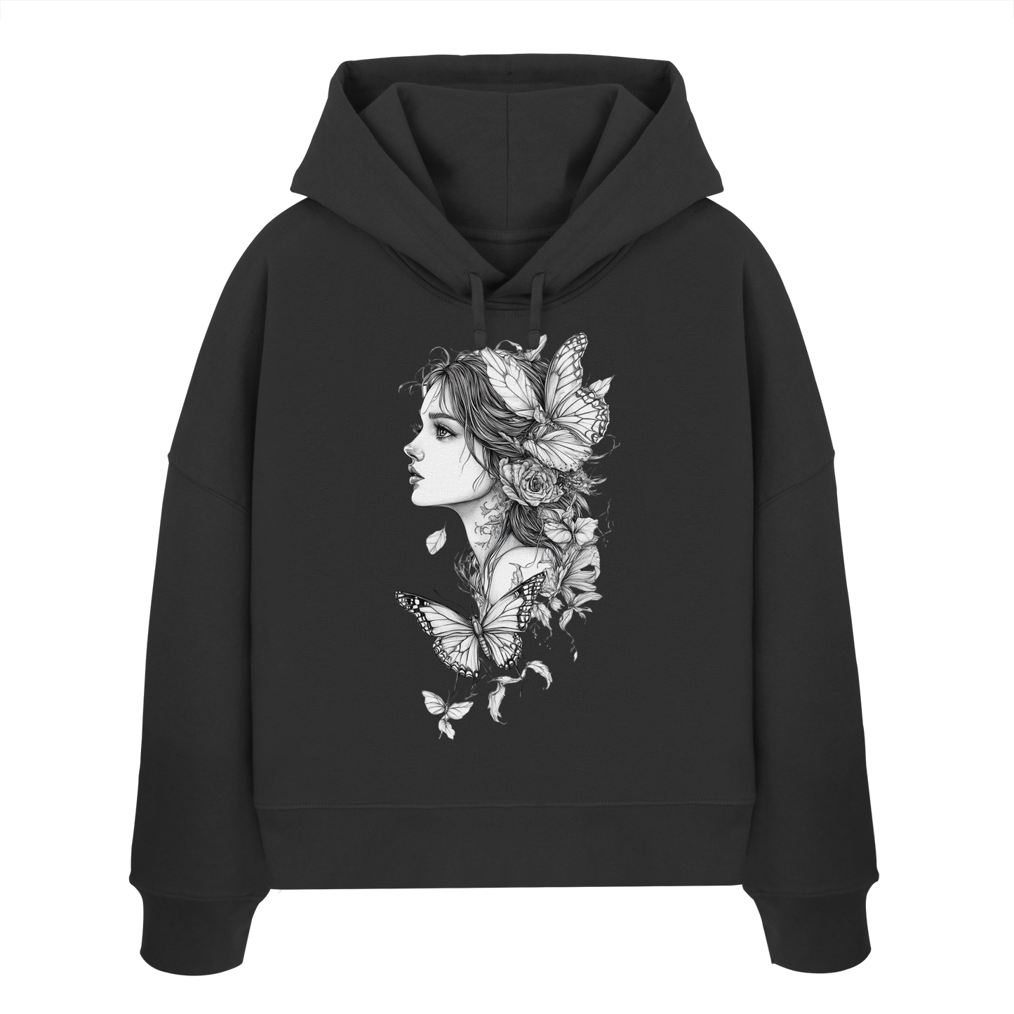 Schmetterlings Frau nur Vorderseite Druck - Womens Organic Boxcut Hoodie
