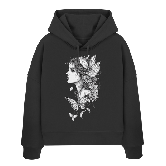 Schmetterlings Frau nur Vorderseite Druck - Womens Organic Boxcut Hoodie