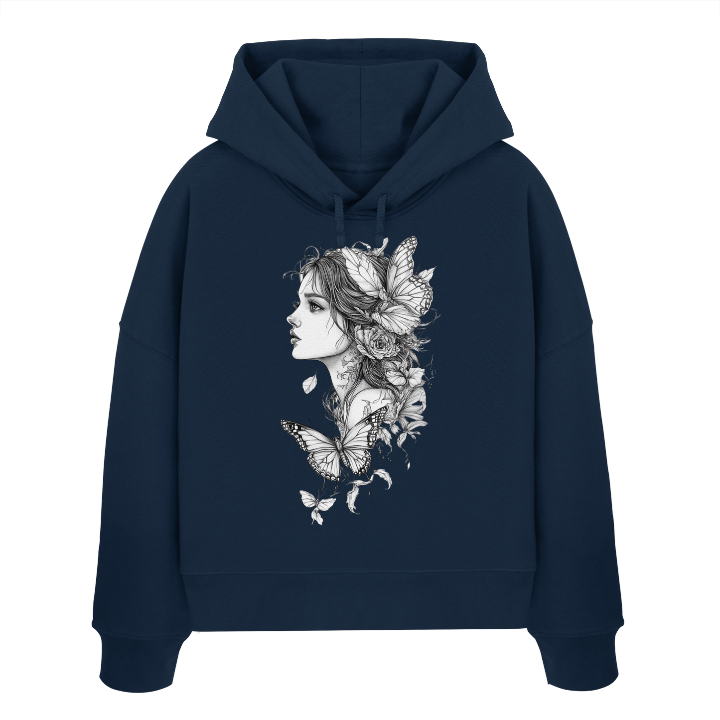 Schmetterlings Frau nur Vorderseite Druck - Womens Organic Boxcut Hoodie