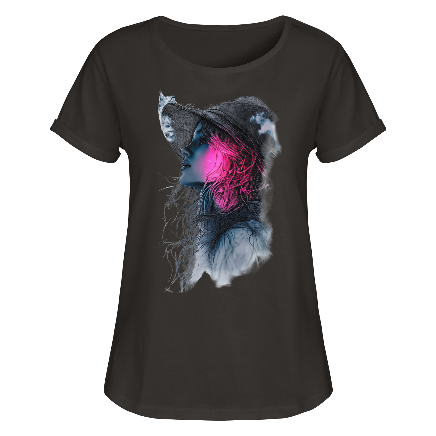 Frau (Vorderseiten Druck) - Womens Roll-Up T-Shirt