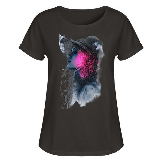 Frau (Vorderseiten Druck) - Womens Roll-Up T-Shirt