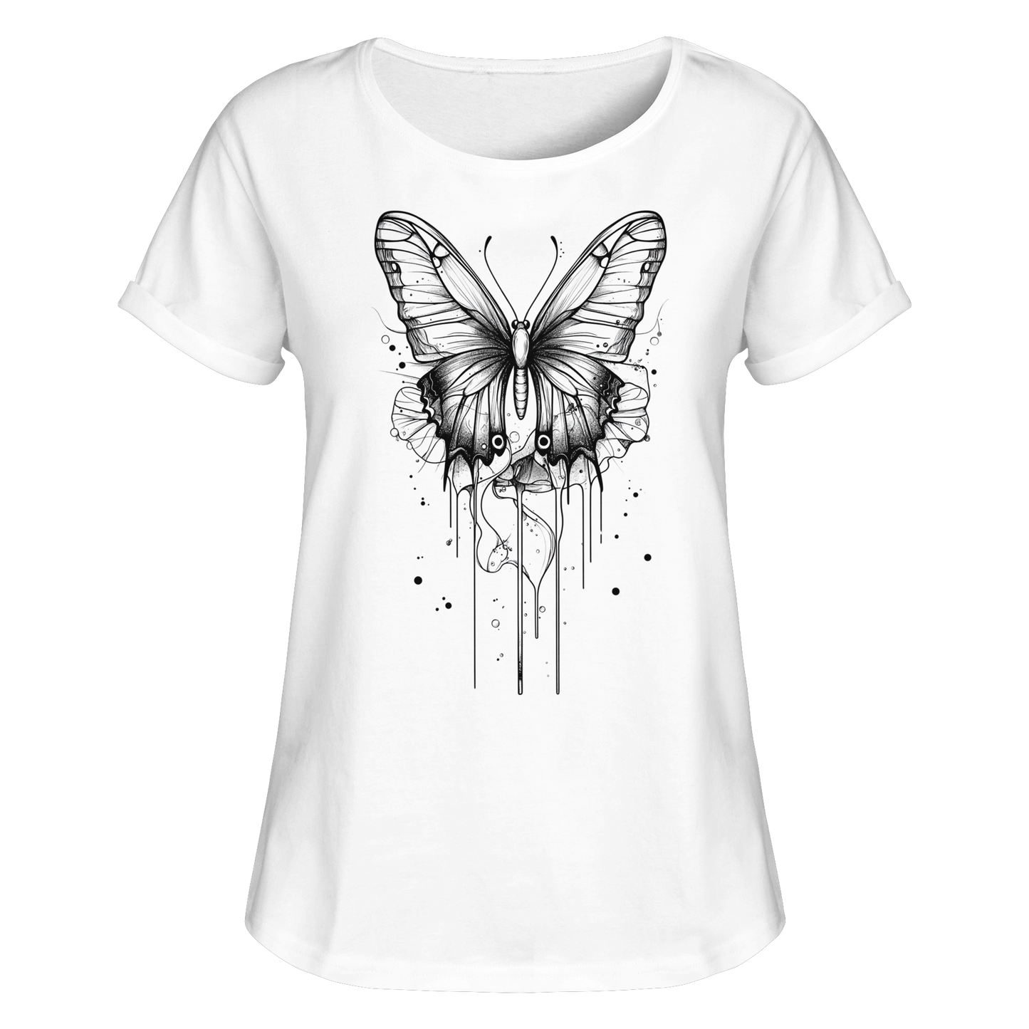 Schmetterlings Träume (nur Vorderseite Druck) - Womens Roll-Up T-Shirt