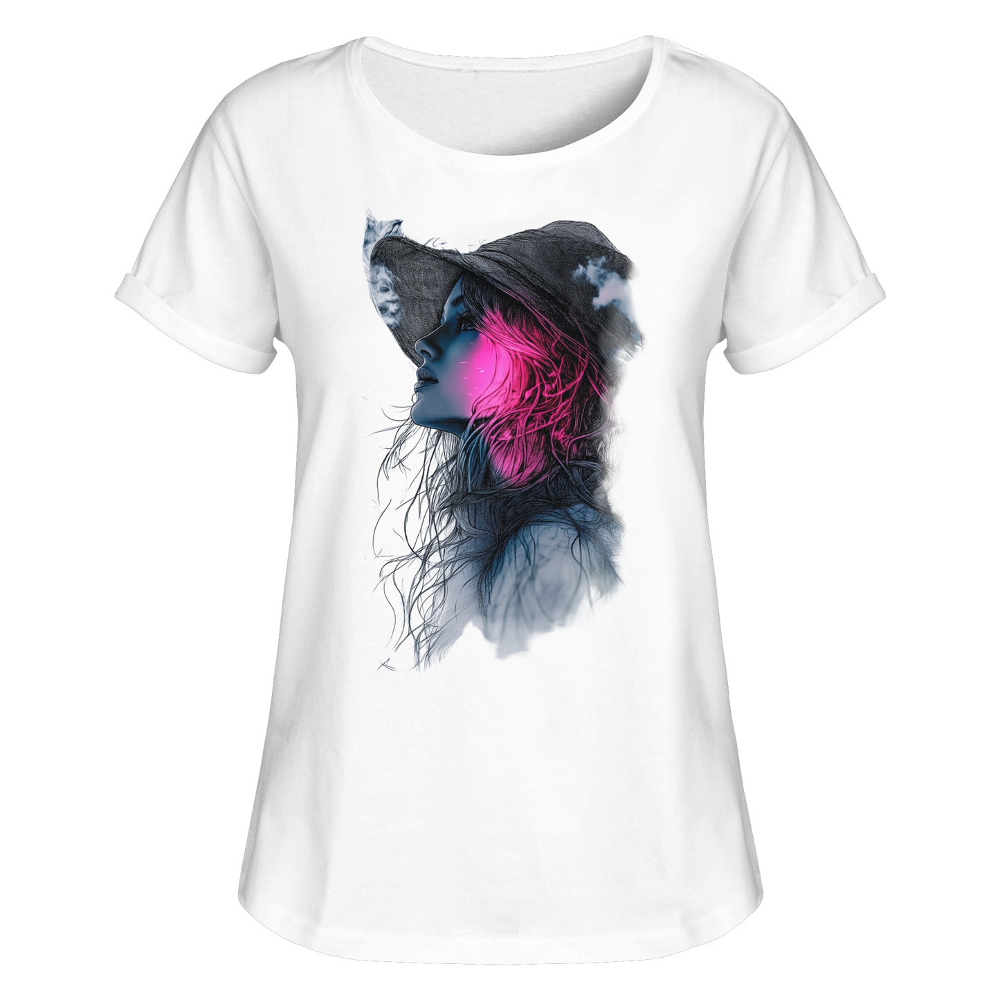 Frau (Vorderseiten Druck) - Womens Roll-Up T-Shirt